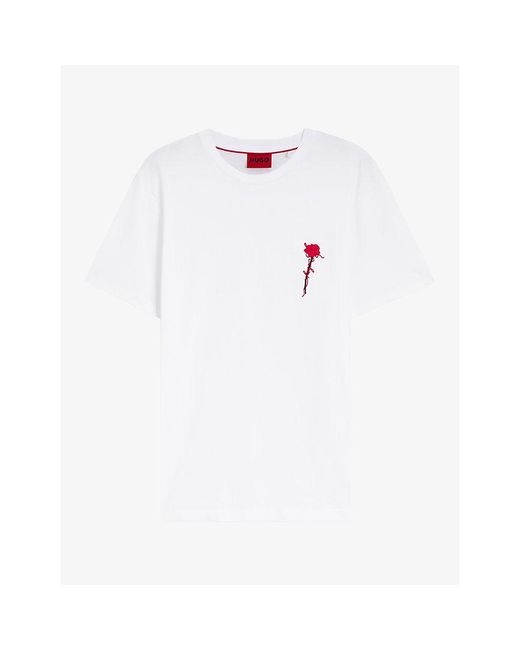 HUGO White Branded Rose Cotton-Jersey T-Shirt for men