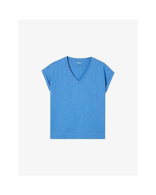 Whistles Blue Willa V-Neck Cotton-Jersey T-Shirt