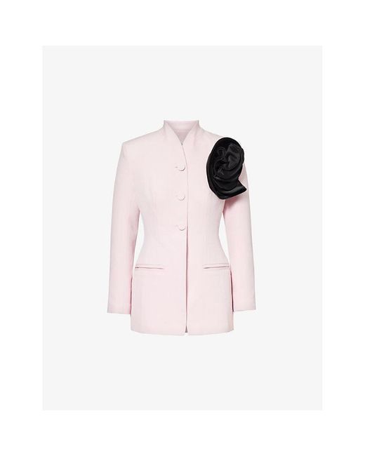 Huishan Zhang Pink Andrew Floral-brooch Wool Jacket
