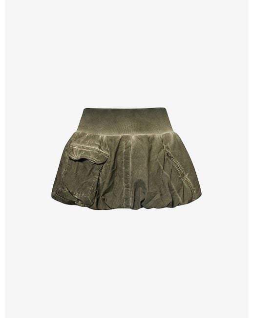 Jaded London Green Cargo-pocket Puffball-hem Cotton Mini Skirt