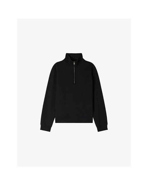 Sandro Black Funnel-Neck Half-Zip Cotton Sweatshirt for men