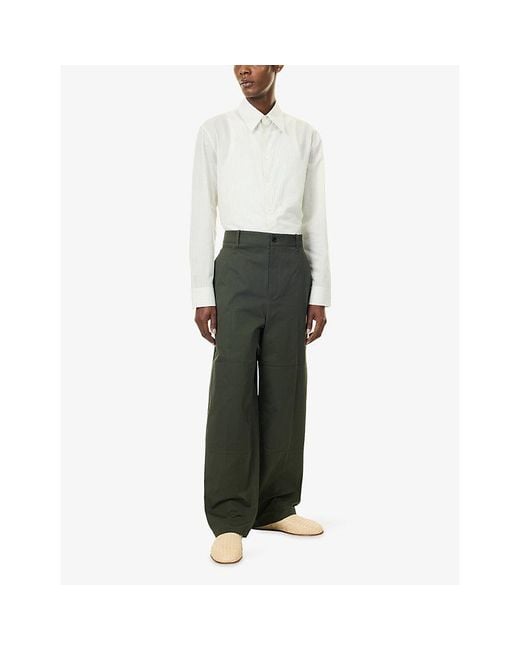 Bottega Veneta Green Contrast-Stitch Wide-Leg Cotton Trousers for men