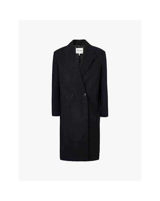 The Couture Club Black Longline Duster Double-Breasted Two-Slip-Pockets Relaxed-Fit Woven Coat