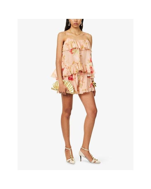 Zimmermann Pink Roselight Frill Silk Shorts
