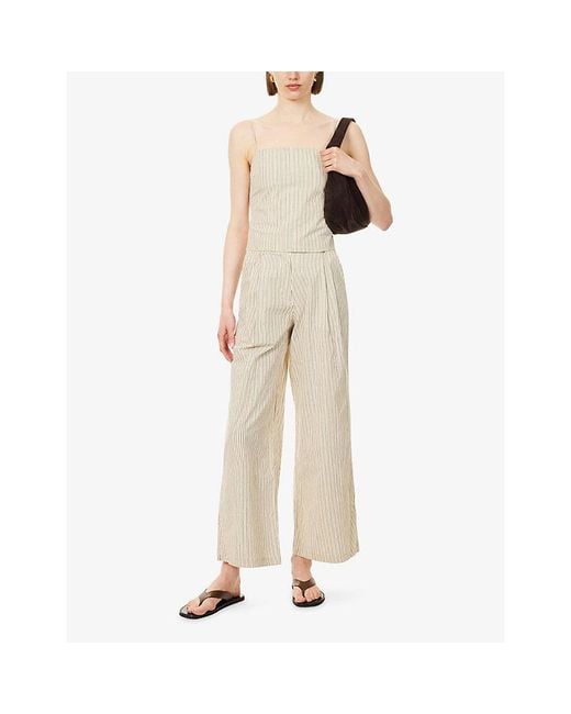 4th & Reckless White Elina Cotton Striped Tie-Back Crop Top