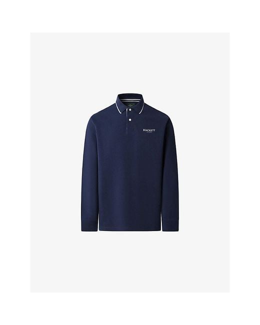 Hackett Blue Heritage Branded Classic-Fit Cotton-Jersey Polo Sweatshirt Xxxl for men