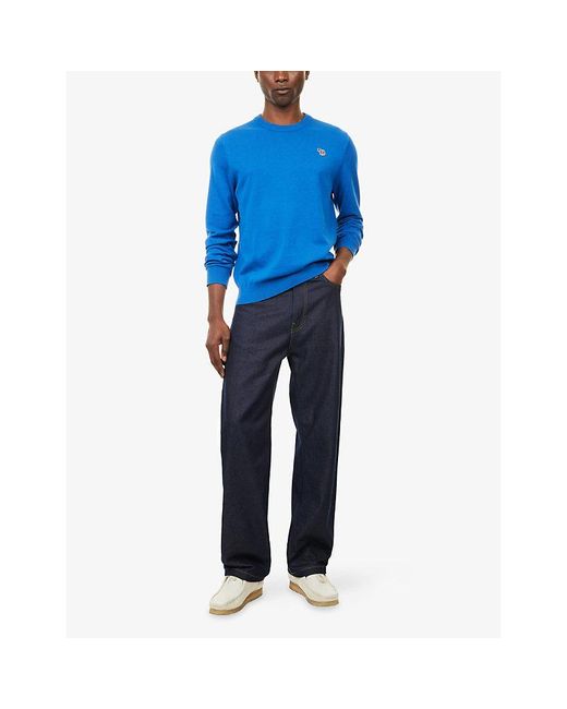Paul Smith Blue Zebra Crewneck Knitted Cotton Jumper for men