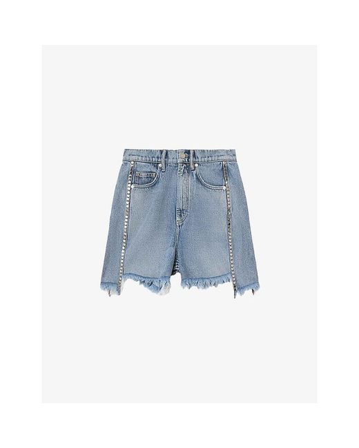 AllSaints Blue Frankie Stud-Embellished Cotton-Blend Denim Shorts