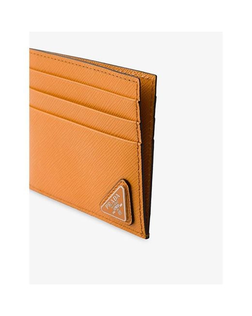 Prada Orange Triangle-Plaque Leather Card Holder for men