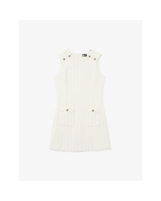 The Kooples White Sleeveless Tweed Cotton-Blend Mini Dress