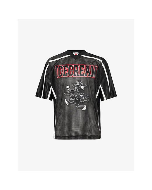 ICECREAM Black Football Jersey Brand-appliqué Woven T-shirt for men