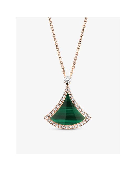 BVLGARI Multicolor Divas' Dream 18k Rose Gold, Malachite, & Diamond Pendant Necklace