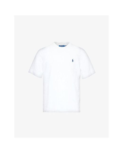 Polo Ralph Lauren White Brand-embroidered Terry-texture Cotton-blend T-shirt for men