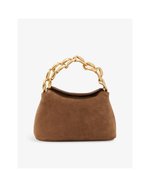 Reiss Brown Peony Chain-Strap Suede Grab Bag