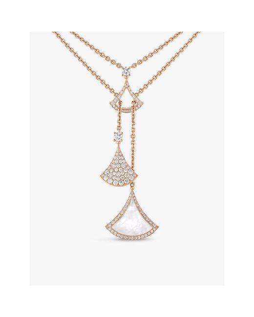 BVLGARI White Divas' Dream 18k Rose Gold, Mother-of-pearl, & Diamond Double-chain Necklace