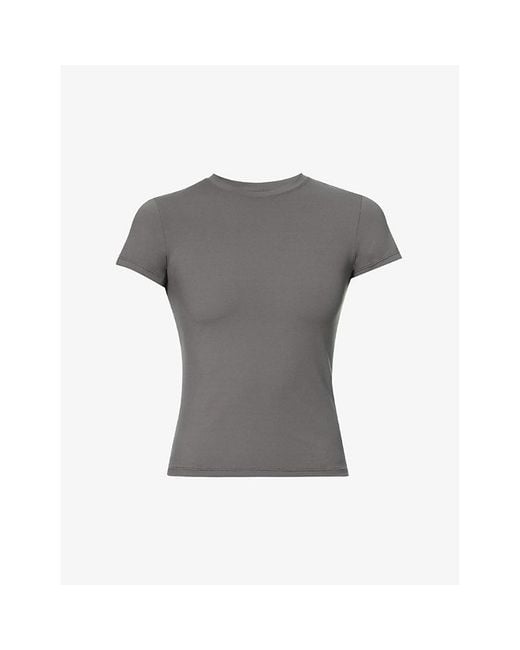 ADANOLA Gray Fitted Logo-Print Stretch-Woven T-Shirt