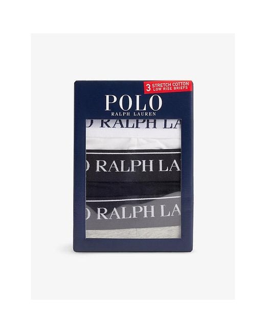 Polo Ralph Lauren Blue Branded-Waist Stretch-Cotton Briefs Pack Of Three for men