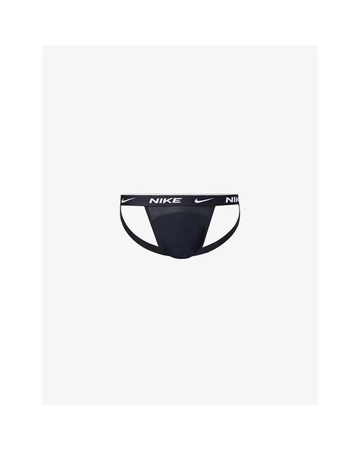 Nike Blue Essential Pack Of Three Cotton-Stretch Jock Straps for men