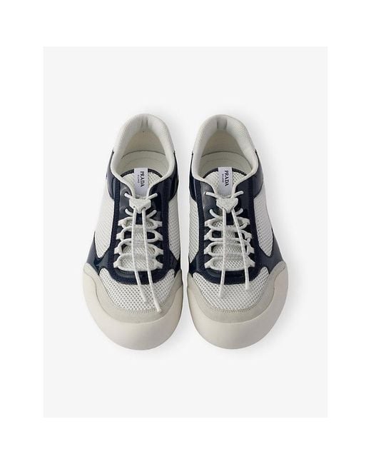 Prada White Speedrock Leather And Mesh Trainers for men