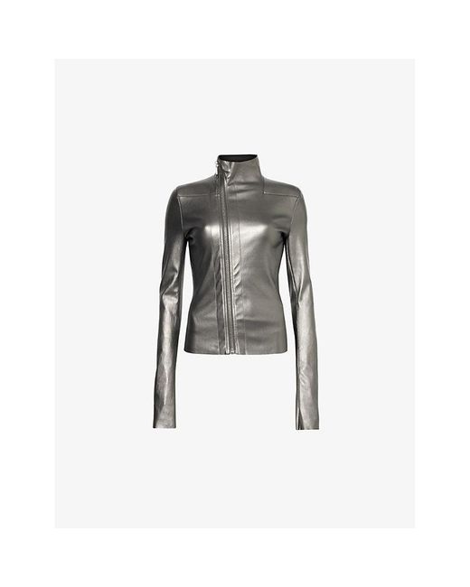 Rick Owens Black Funnel-neck Metallic Leather-blend Jacket