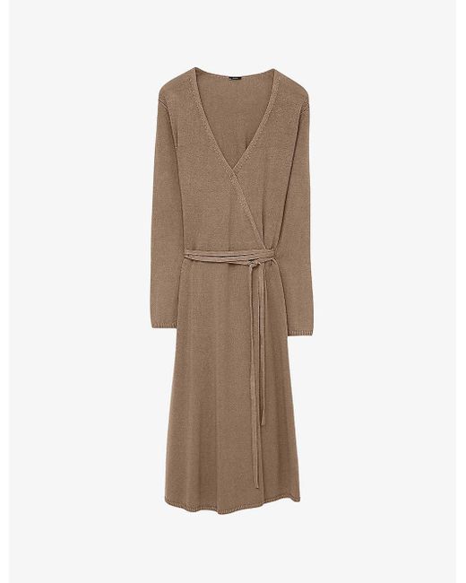 Joseph Natural Wrap-over Long-sleeve Stretch Linen-blend Midi Dress X