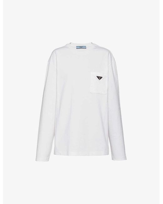 Prada White Logo-plaque Oversized-fit Cotton-jersey T-shirt Xx for men