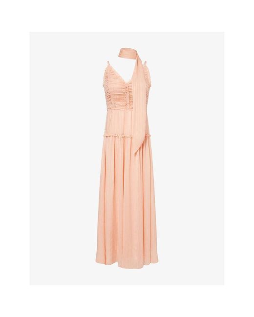ME+EM Pink Textured Sleeveless Silk Maxi Dress + Tie