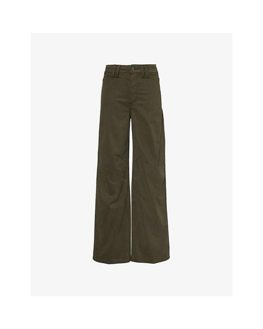 PAIGE Green Clean Front Sasha Wide-leg High-rise Woven Trousers