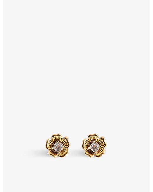 COACH Two-in-one Flower Brass And Cubic Zirconia Stud Earrings in Metallic  | Lyst