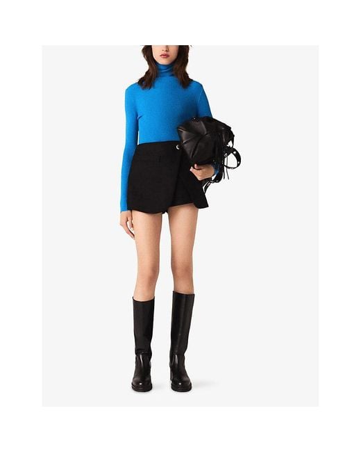 Maje Black Wrap Mid-Rise Stretch-Woven Shorts