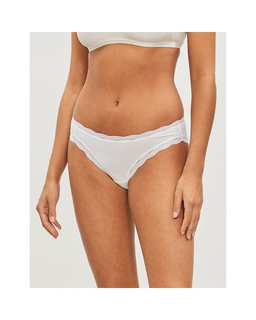 Stripe & Stare White Pack Of Four Lace Stretch-Jersey Briefs
