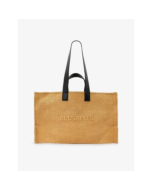 AllSaints Natural Lutece Logo-Print Paper Tote Bag