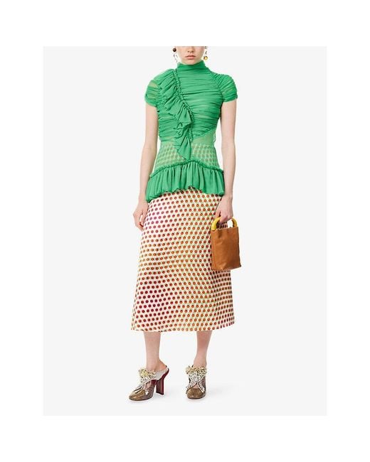 Dries Van Noten Metallic Susya Polkadot Silk Midi Skirt
