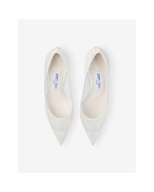 Jimmy Choo White Love 85 Glitter Woven Heeled Courts