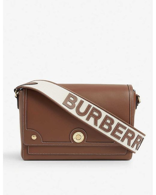 Burberry Brown Womens Tan Note Logo-strap Leather Cross-body Bag