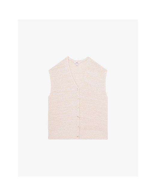 Reiss White Lily Knitted Cotton And Linen Top
