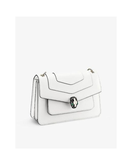 BVLGARI White Forever Snake-Clasp Leather Cross-Body Bag