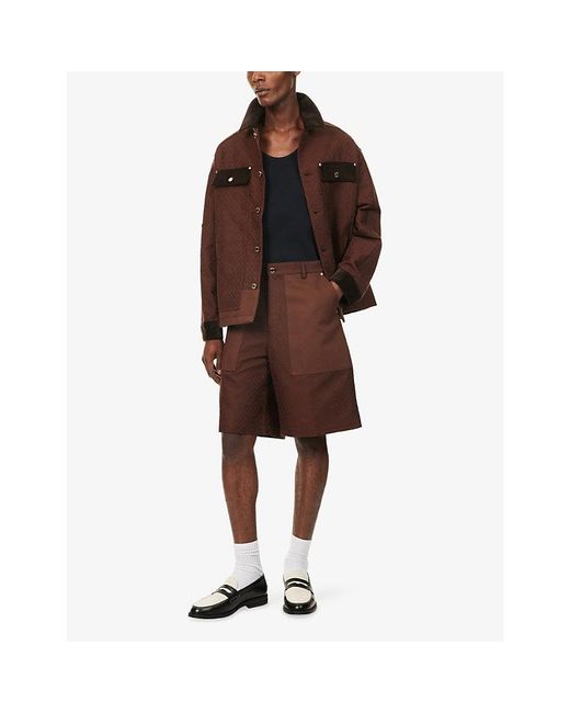 Casablanca Brown Monogram-Print Patch-Pocket Cotton Cargo Shorts for men