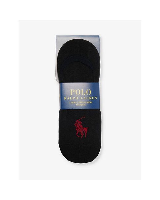 Polo Ralph Lauren Black Logo-Embroidered Pack Of Three Stretch-Cotton Blend Liner Socks for men