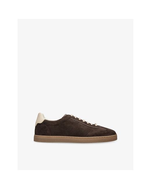 Brunello Cucinelli Brown Foiled-Logo Suede Low-Top Trainers for men