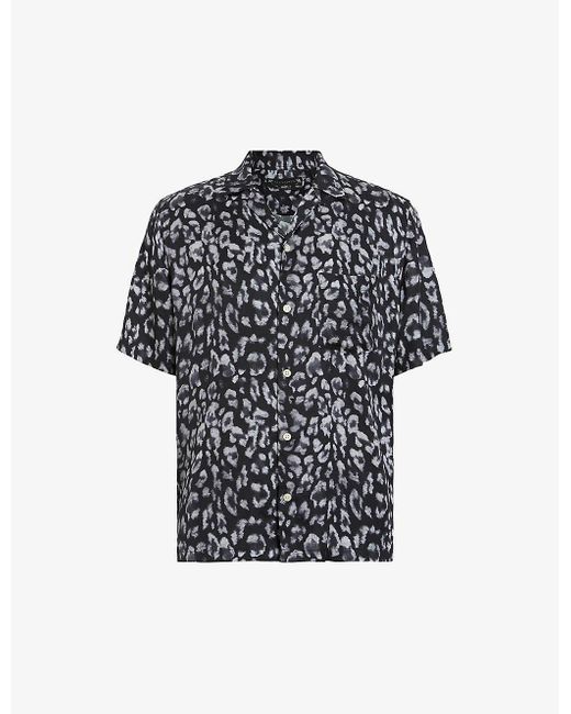 AllSaints Black Leopaz Graphic-print Woven Shirt for men