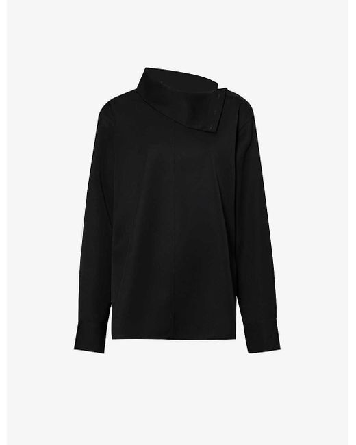 Jil Sander Black Box-pleated Curved-hem Wool Shirt
