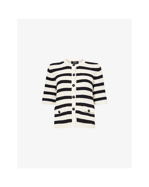 ME+EM White Striped Knitted Cotton-Blend Cardigan