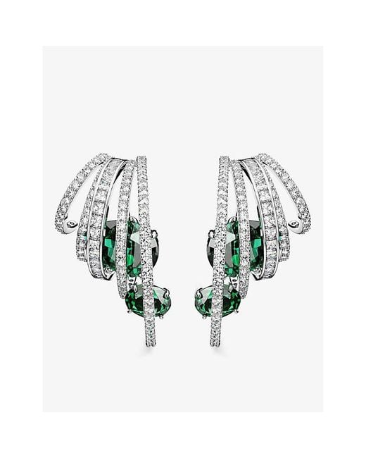 Swarovski Green Hyperbola Spiral-design Rhodium-plated Ear Cuff