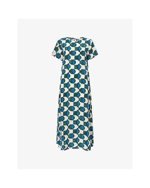 Weekend by Maxmara Blue Printed Short-Sleeve Silk T-Shirt Dress