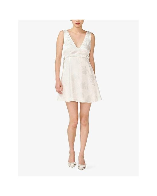 OMNES White Bowlyn Floral-Jacquard Satin Mini Dress