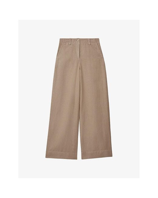 Reiss Brown Demi Wide-leg High-rise Linen Trousers