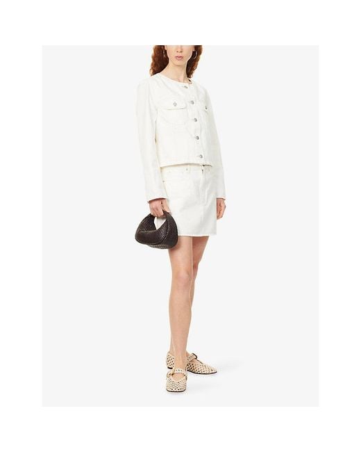 PAIGE White Dean Collarless Denim Jacket