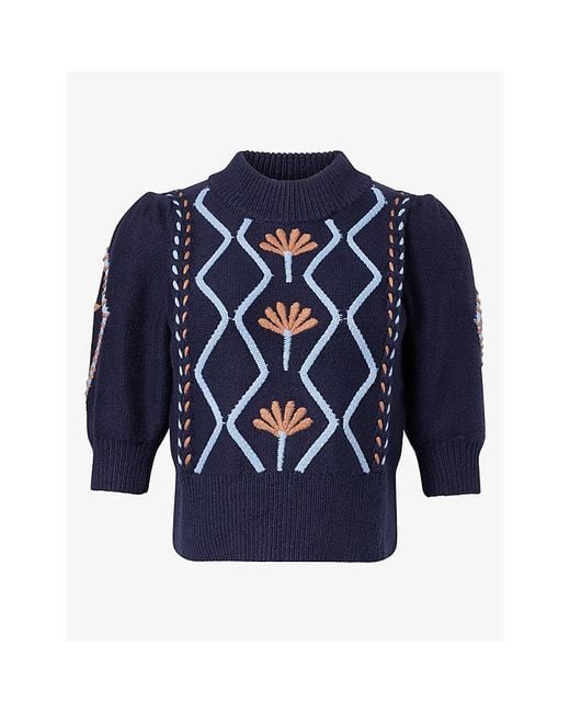 Rails Blue Addy Floral-Embroidered Cotton-Blend Jumper