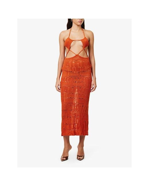 Jaded London Red Rumba Knitted Maxi Dress